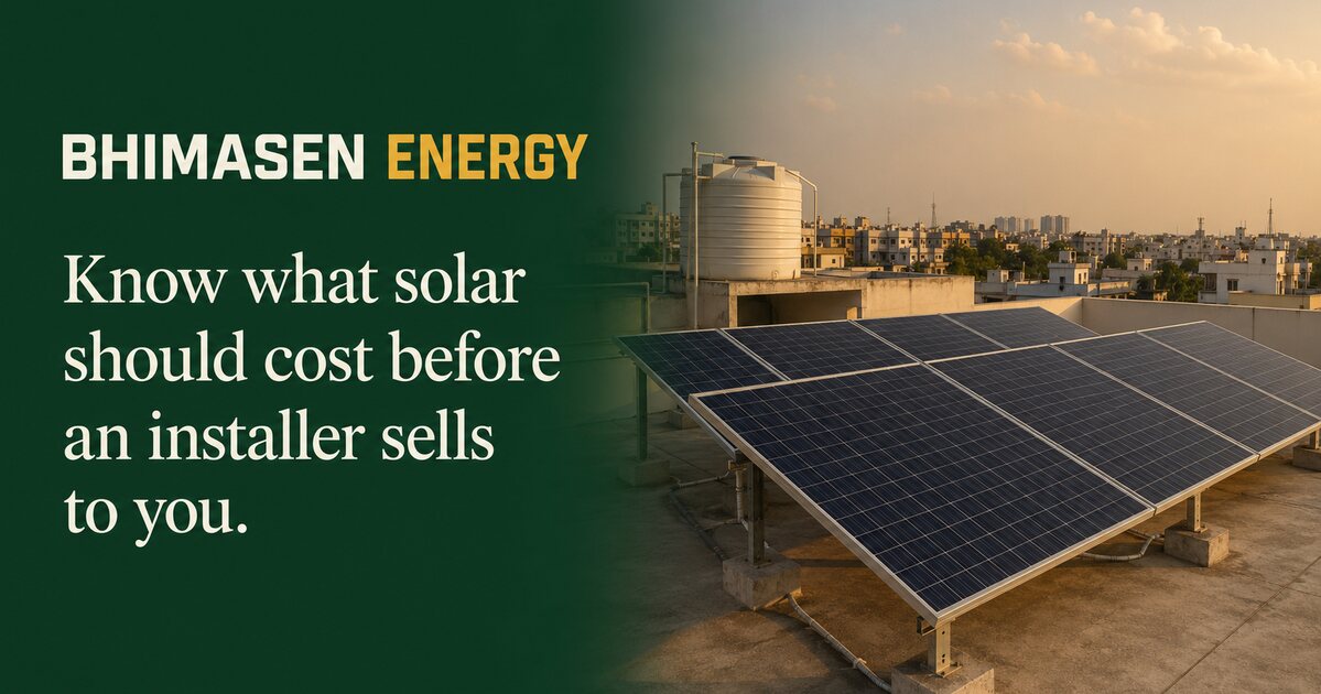 Residential rooftop solar array on a Hyderabad home at sunset